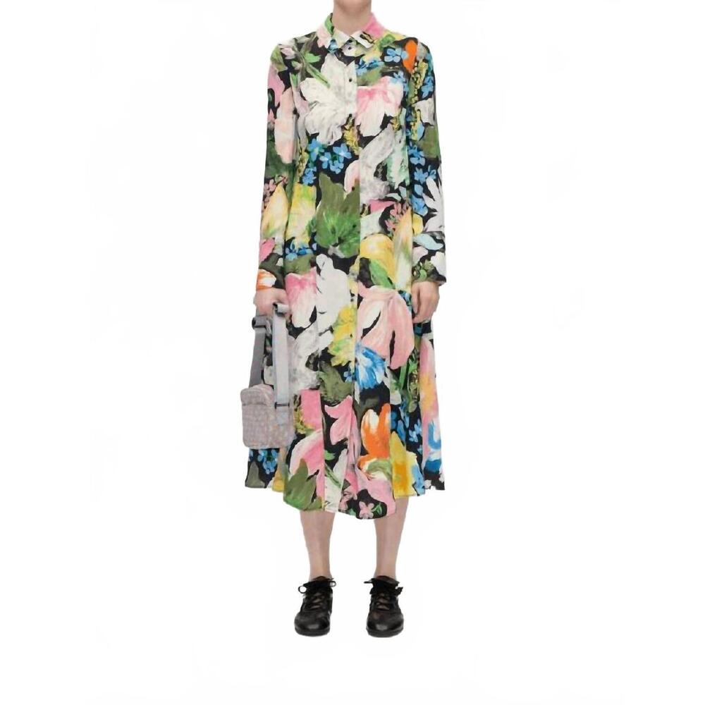 NEW STINE GOYA front placket midi polo dress in flowers under the sun